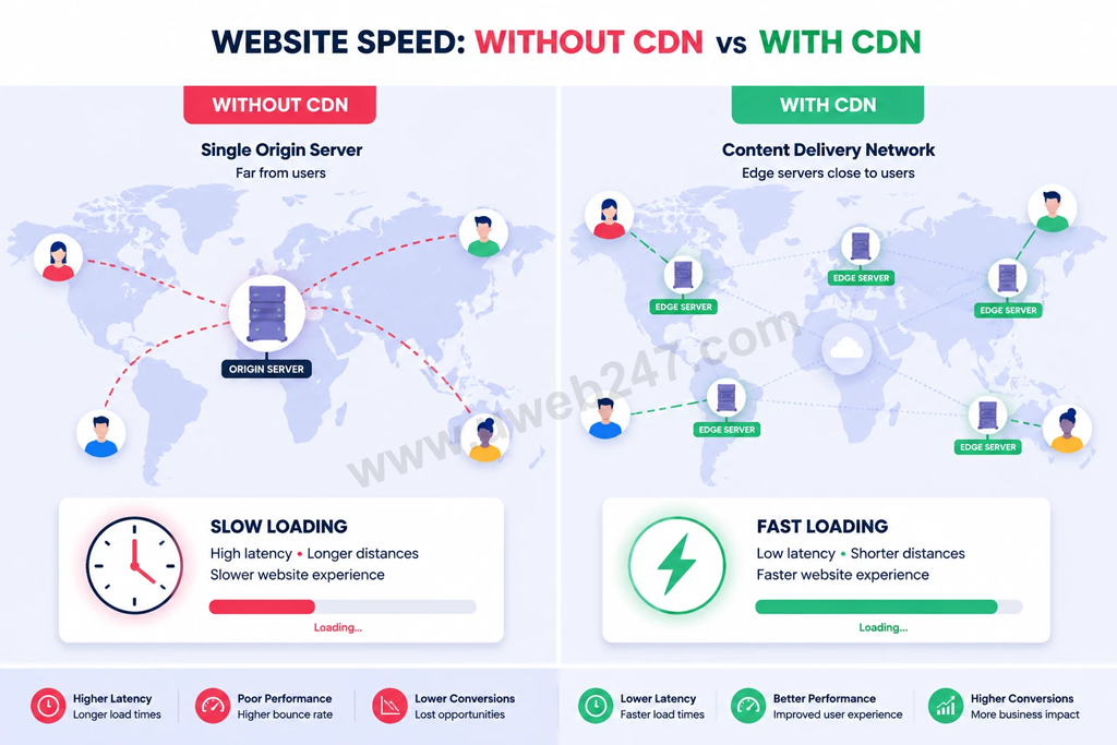 مقایسه سرعت سایت با CDN و بدون CDN